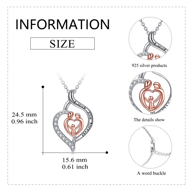 Sterling Silver Two-tone Zircon Parents & Children Pendant Necklace with Engraved Word-4