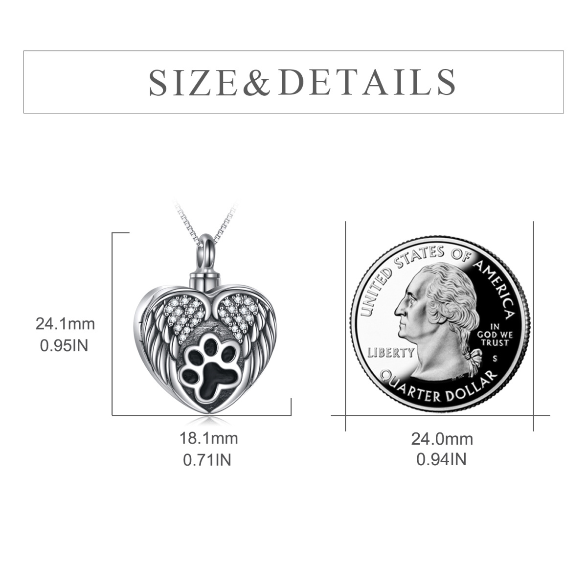 Sterling Silver Circular Shaped Cubic Zirconia Paw & Angel Wing & Heart Urn Necklace for Ashes with Engraved Word-5