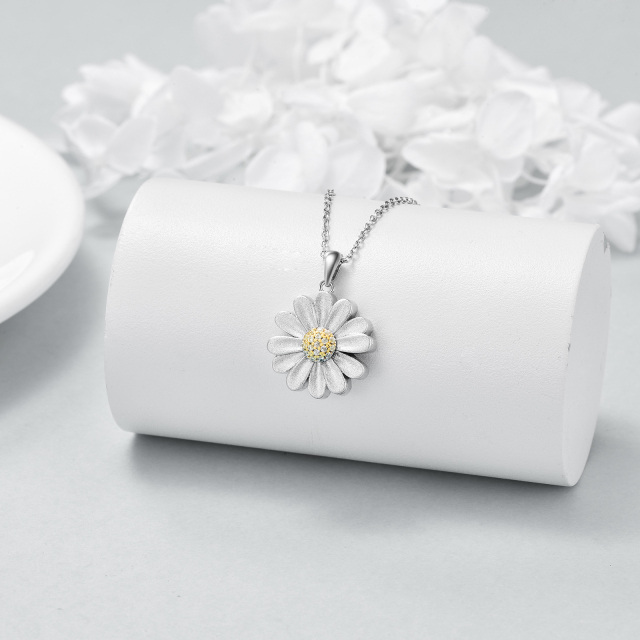 Sterling Silver Two-tone Circular Shaped Cubic Zirconia Daisy Urn Necklace for Ashes-3
