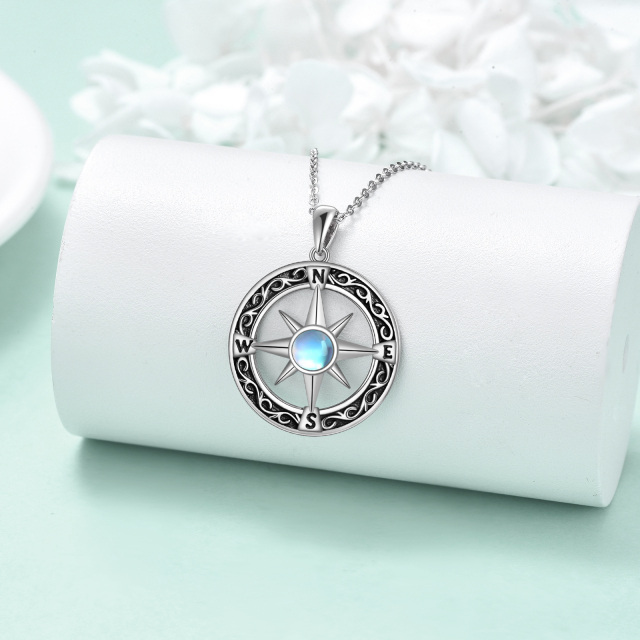 Sterling Silver Round Moonstone Compass Pendant Necklace Gift for Graduates-2