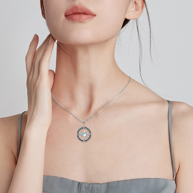 Collier en argent sterling avec pendentif boussole en pierre de lune ronde Cadeau pour les diplômés-1