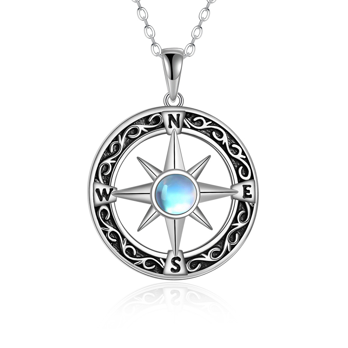 Collier en argent sterling avec pendentif boussole en pierre de lune ronde Cadeau pour les diplômés-1