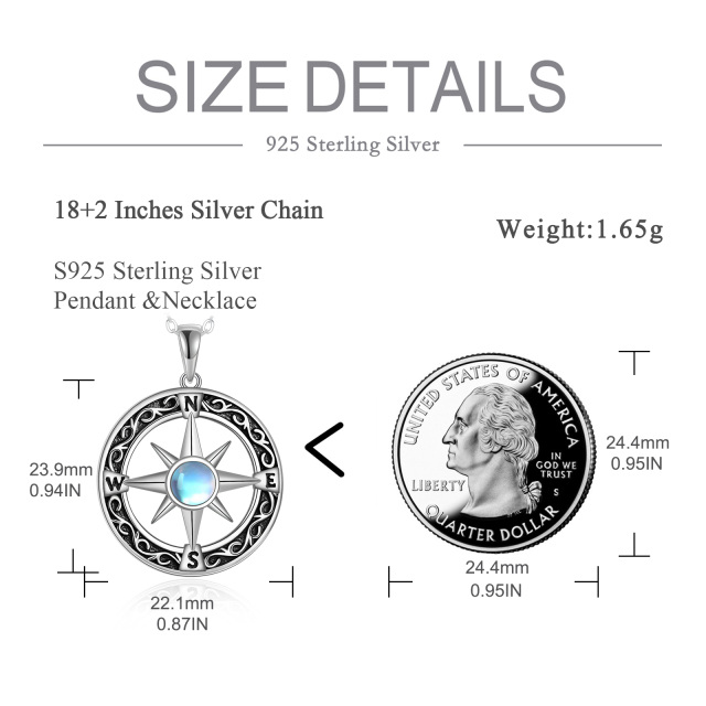 Collier en argent sterling avec pendentif boussole en pierre de lune ronde Cadeau pour les diplômés-5