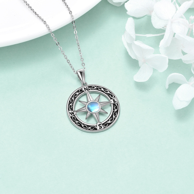 Sterling Silver Round Moonstone Compass Pendant Necklace Gift for Graduates-3