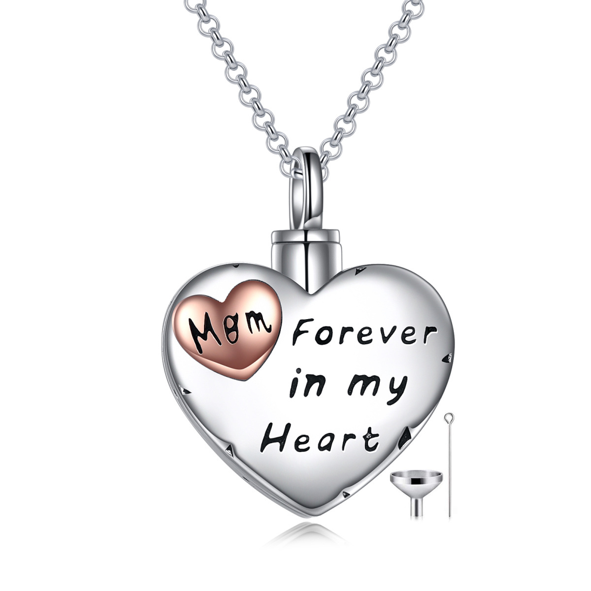 Sterling Silver Two-tone Mother Urn Necklace for Ashes with Engraved Word-1