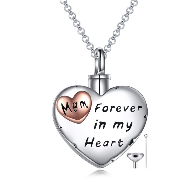 Sterling Silver Two-tone Mother Urn Necklace for Ashes with Engraved Word-0