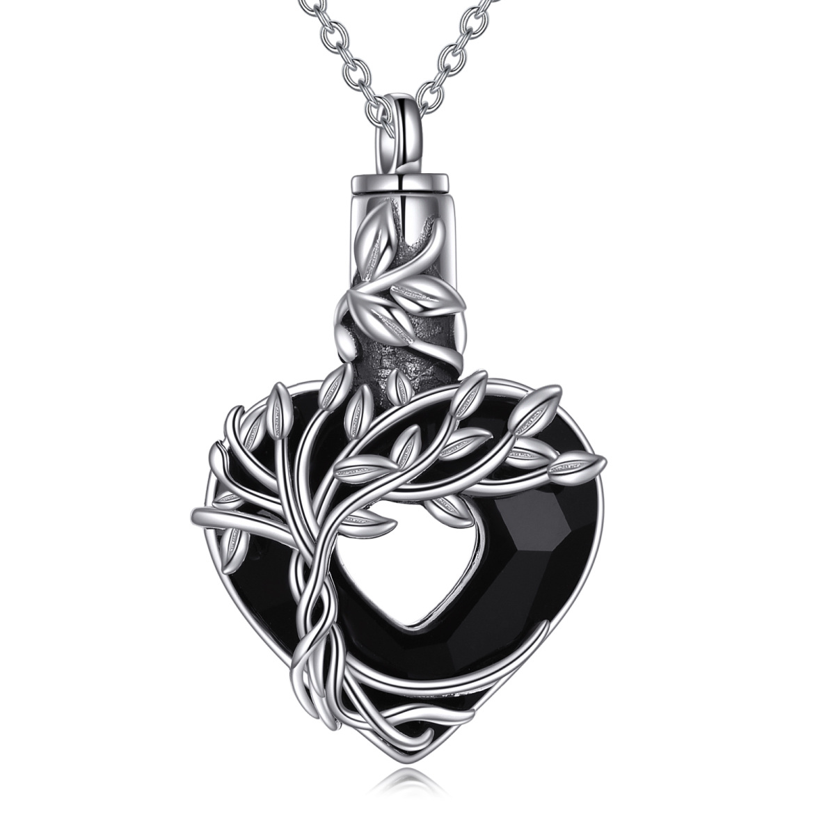 Sterling Silber Schwarz Kristall Baum des Lebens Urne Halskette für Asche-1