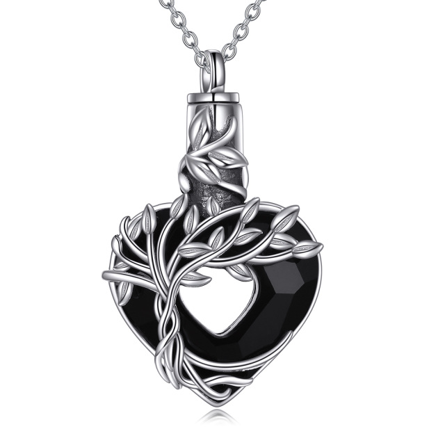 Sterling Silver Black Crystal Tree Of Life Urn Necklace for Ashes-0