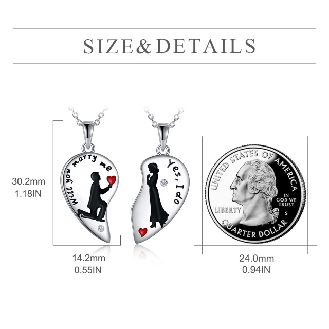 Sterling Silver Cubic Zirconia Couple Pendant Necklace with Engraved Word-4