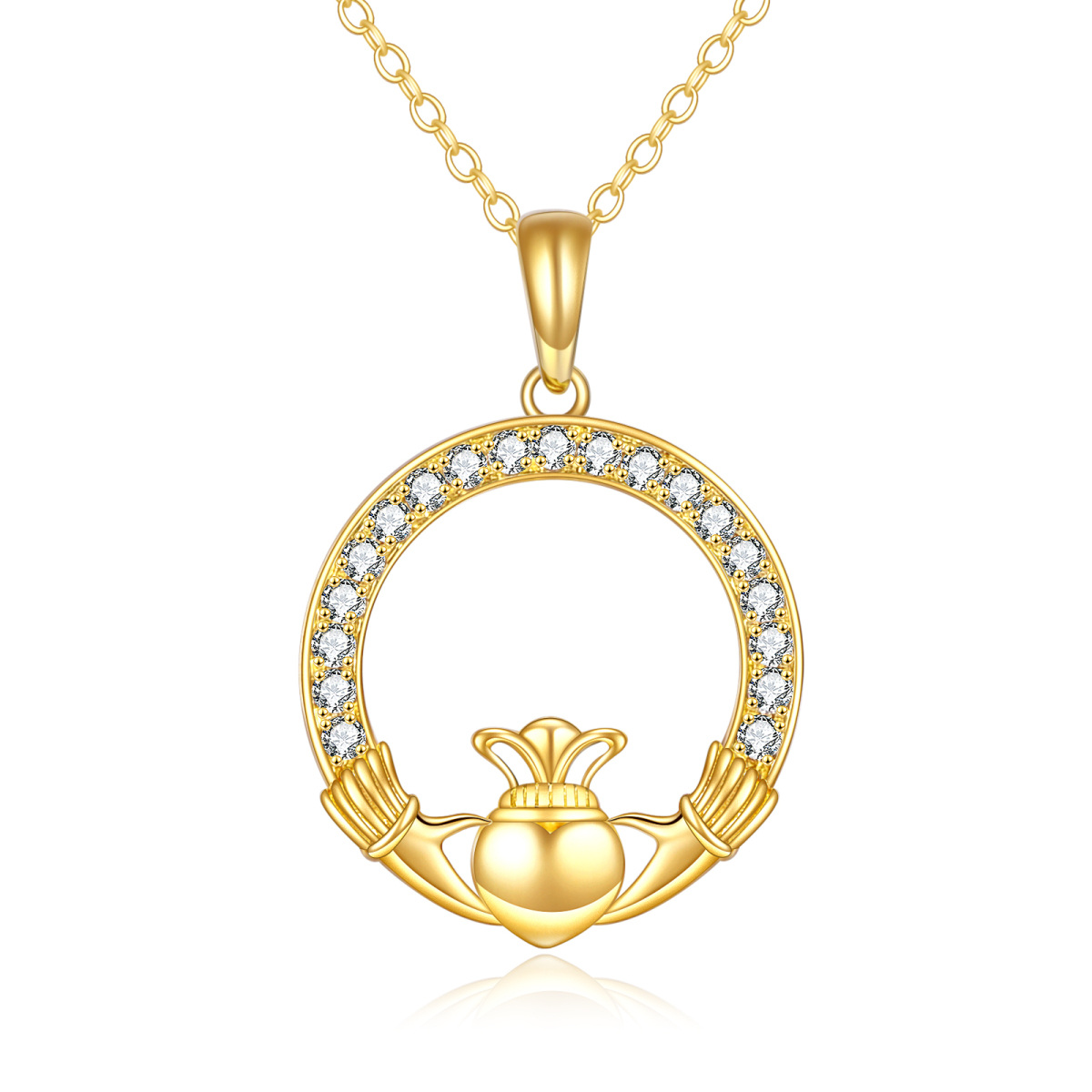 14K Gold Circular Shaped Cubic Zirconia Round Pendant Necklace-1