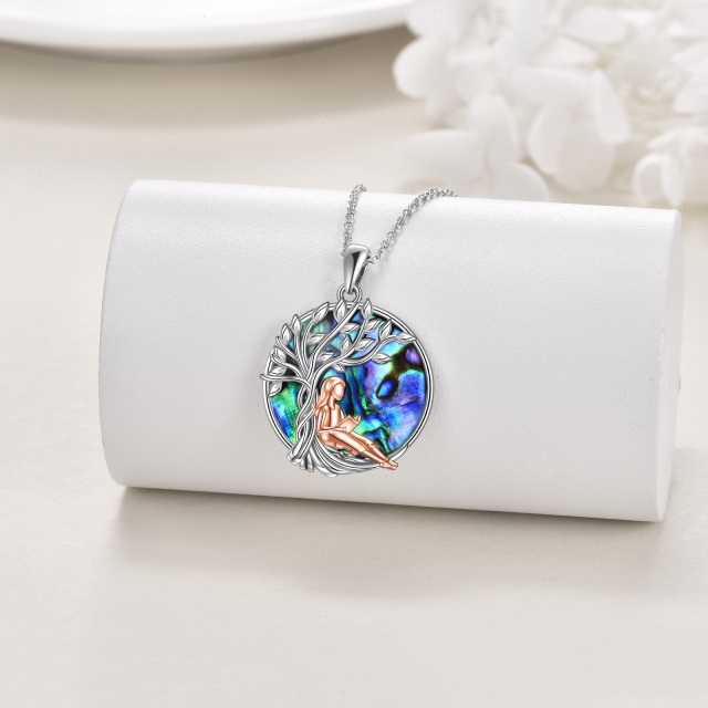 Sterling Silver Two-tone Abalone Shellfish Tree Of Life Pendant Necklace-3
