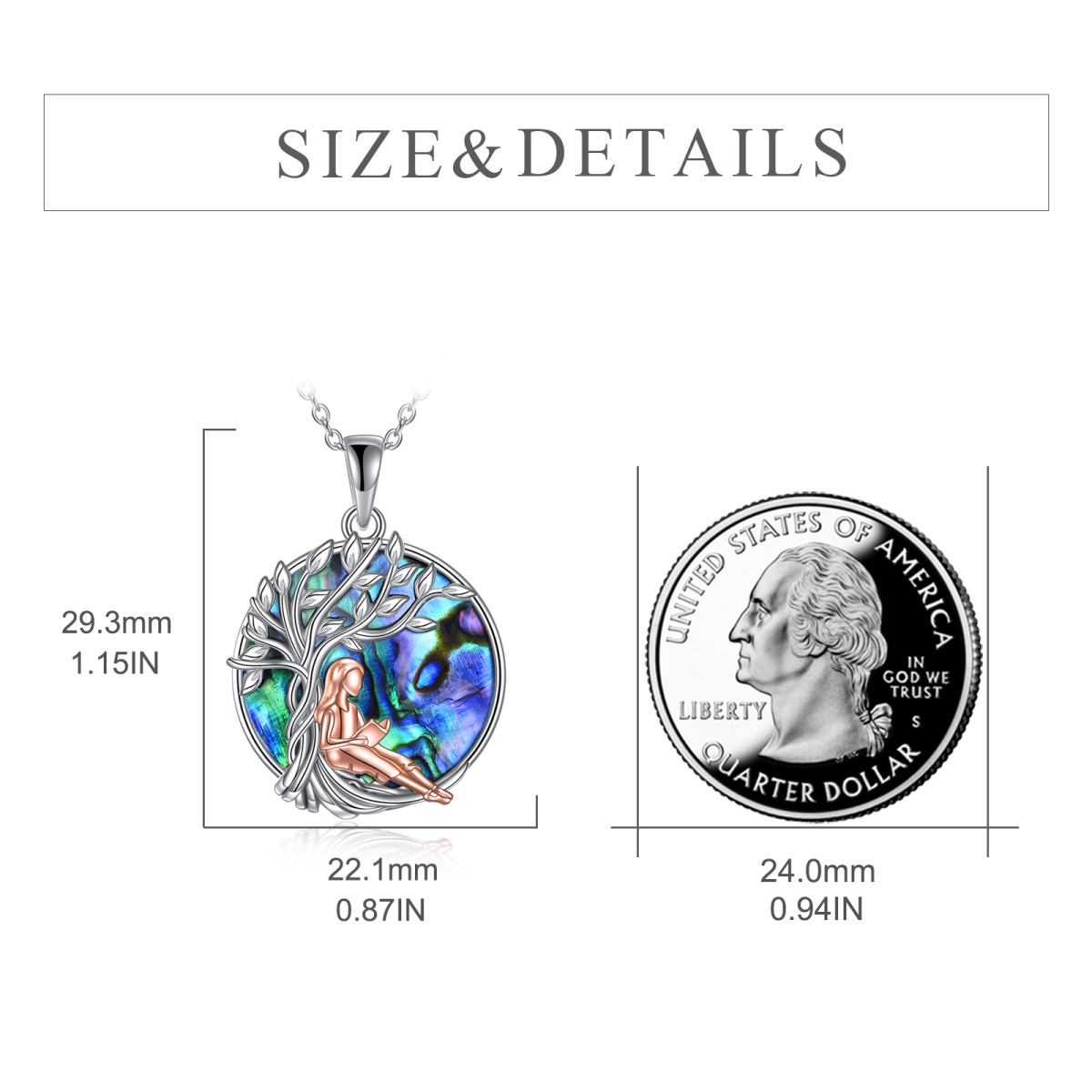 Sterling Silver Two-tone Abalone Shellfish Tree Of Life Pendant Necklace-6