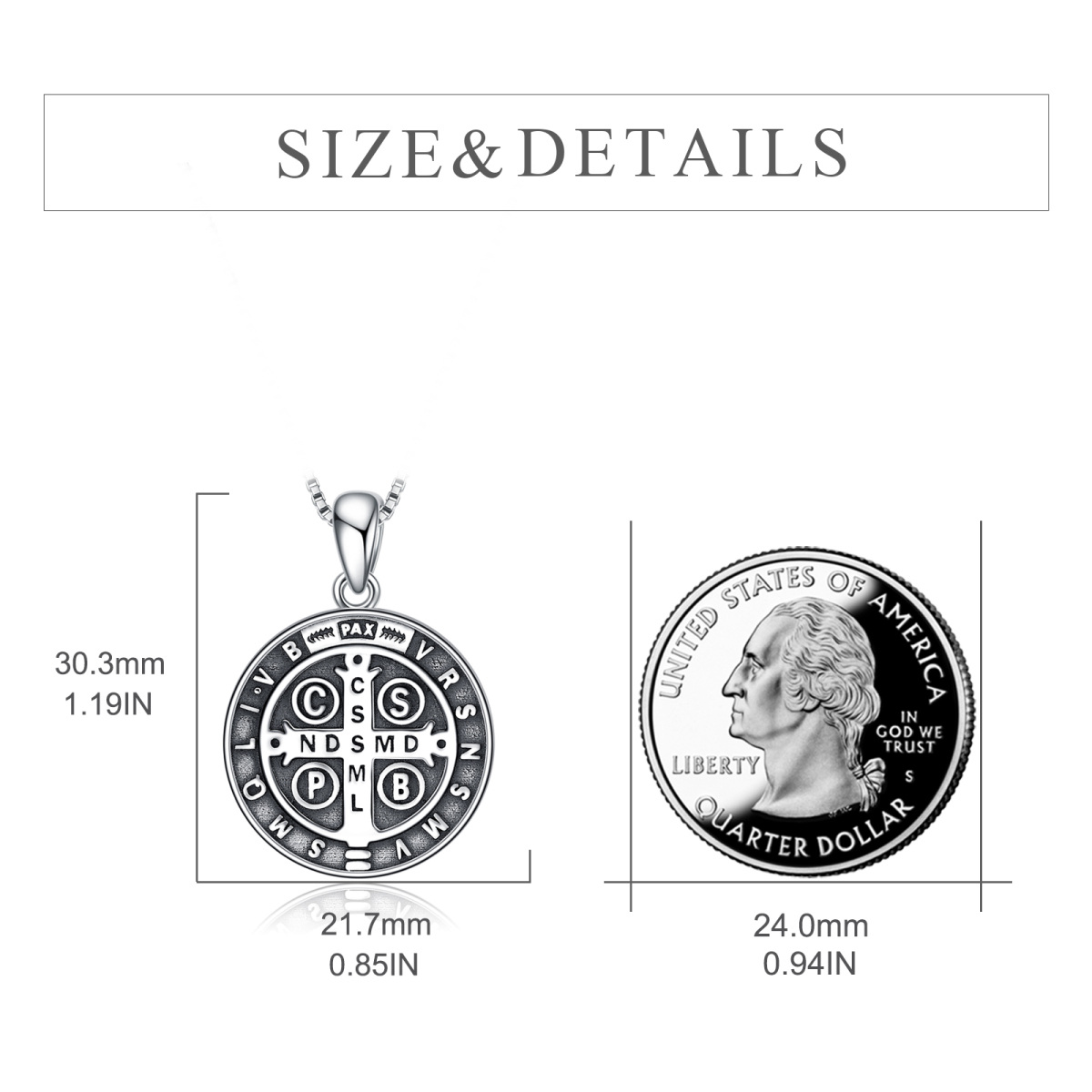 Sterling Silber Saint Benedict Anhänger Halskette für Männer mit eingraviertem Wort-6