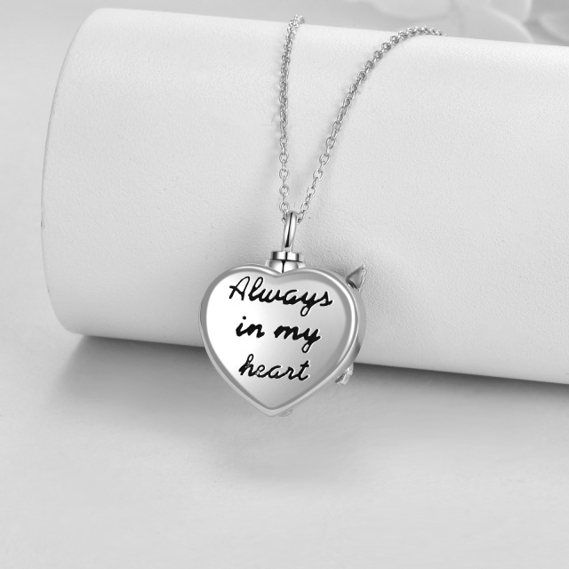 Sterling Silver Two-tone Heart Shaped Crystal Hummingbird & Daisy Urn Necklace for Ashes with Engraved Word-4