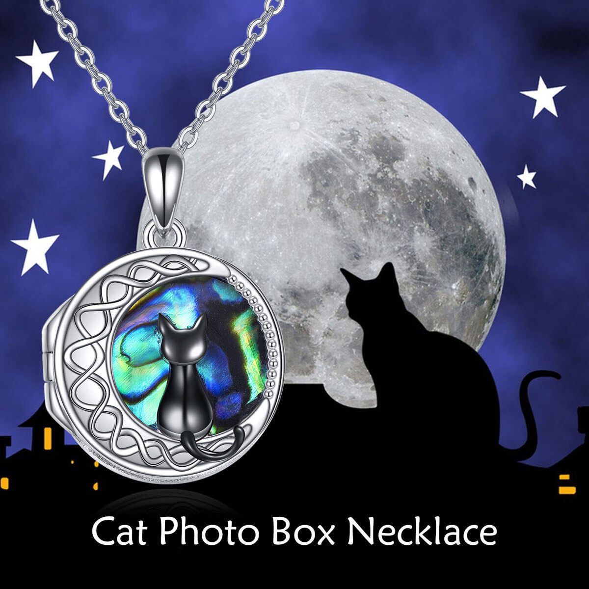 Sterling Silver Cat Personalized Photo Locket Necklace-6
