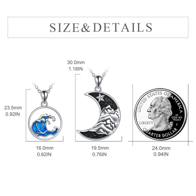Sterling Silver Moon & Mountains Spray Pendant Couple Necklaces for Men Women-4