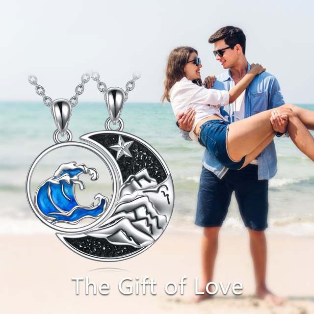 Sterling Silver Moon & Mountains Spray Pendant Couple Necklaces for Men Women-5
