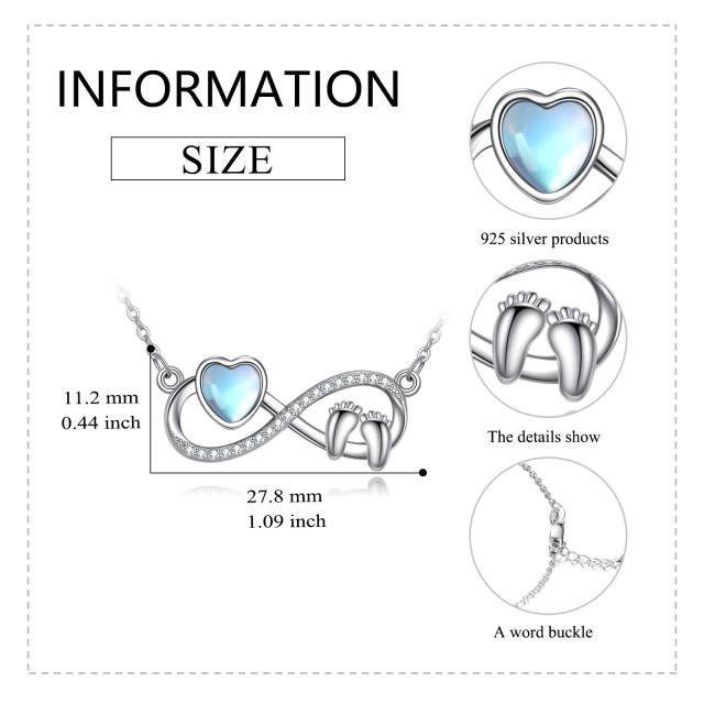 Sterling Silber Herz geformt Mondstein Fußabdrücke & Herz & Infinity Symbol Anhänger Halsk-4