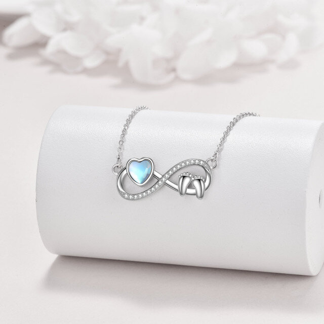 Sterling Silver Heart Shaped Moonstone Footprints & Heart & Infinity Symbol Pendant Necklace-2