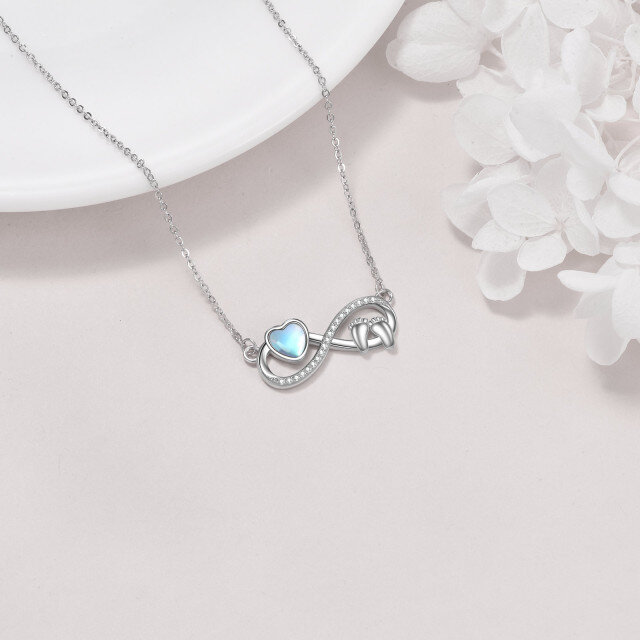 Collar colgante de plata de ley en forma de corazón con huellas de piedra lunar y símbolo-3