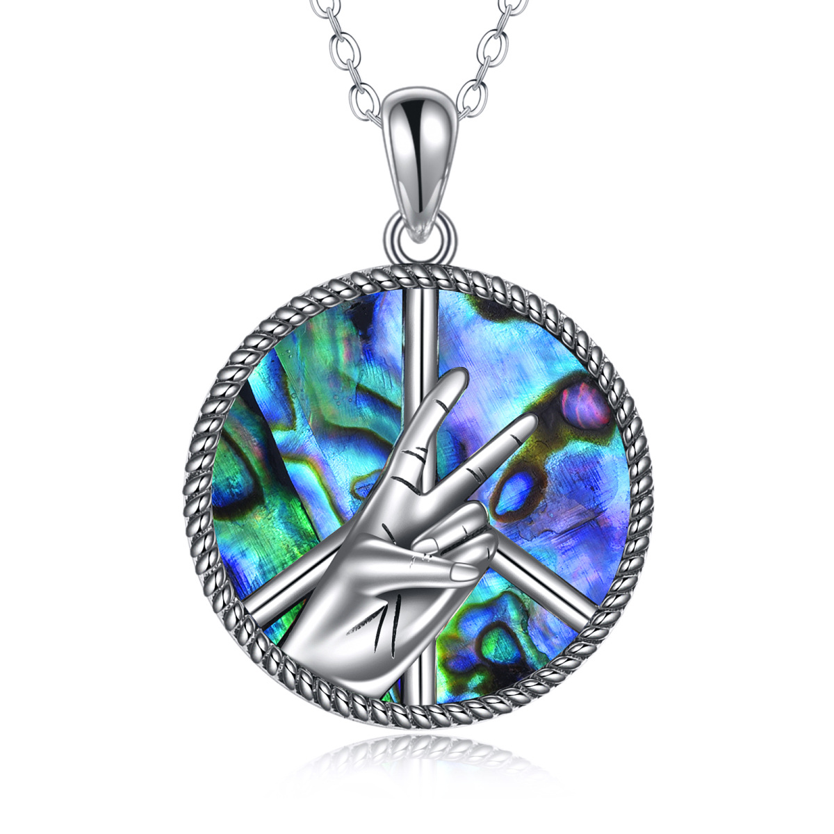 Sterling Silver Abalone Shellfish Pendant Necklace-1