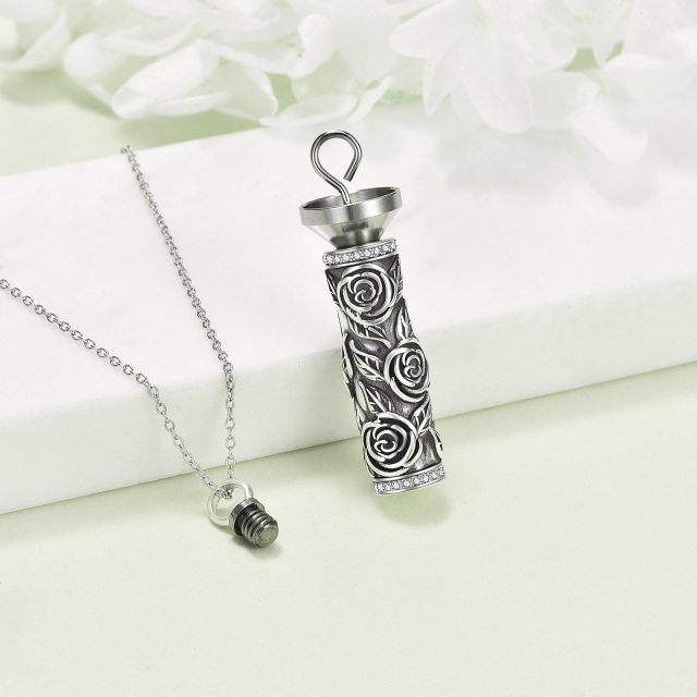 Sterling Silver Rose Cylindrical Urn Necklace for Ashes-2