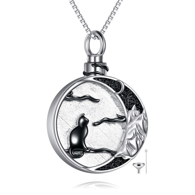 Sterling Silver Two-tone Black Cat Moon & Mountains Urn Necklace for Ashes-5