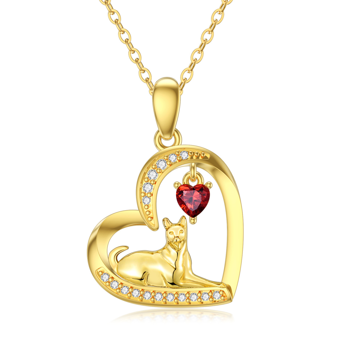 14K Gold Heart Cubic Zirconia & Garnet Horse & Heart Pendant Necklace-1