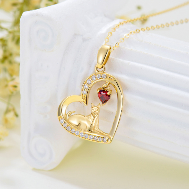 14K Gold Heart Cubic Zirconia & Garnet Horse & Heart Pendant Necklace-3