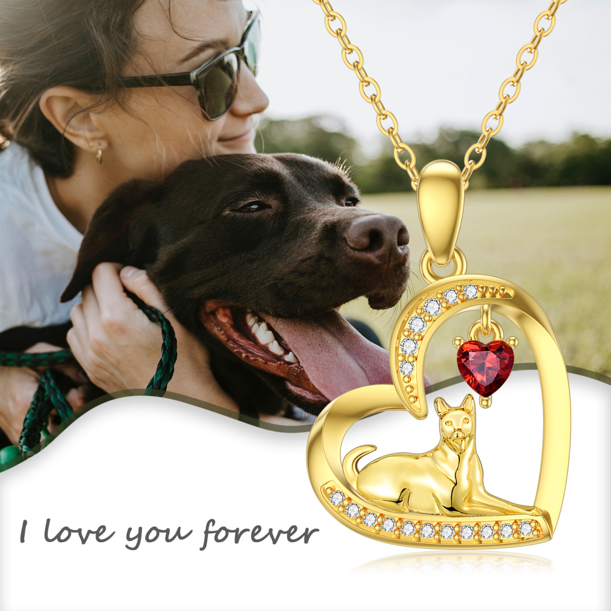 14K Gold Heart Cubic Zirconia & Garnet Horse & Heart Pendant Necklace-6