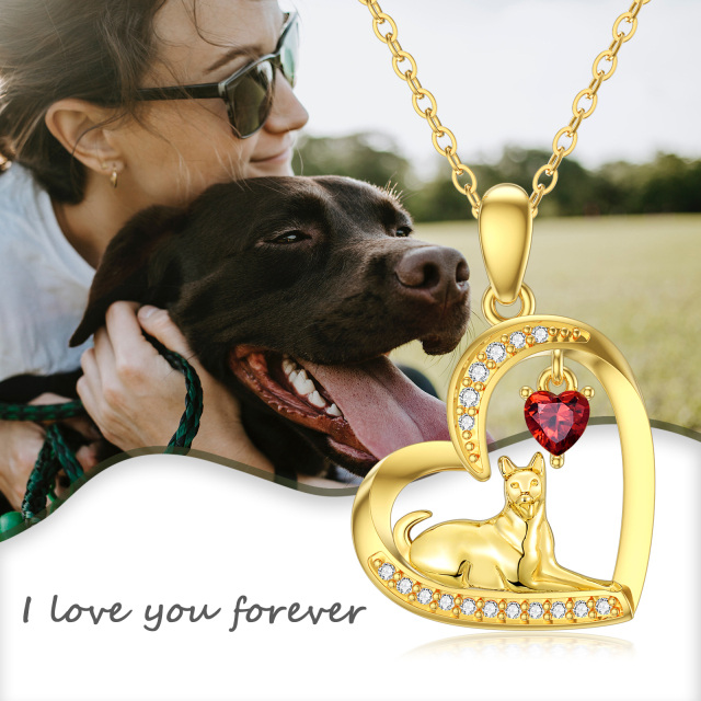 14K Gold Heart Cubic Zirconia & Garnet Horse & Heart Pendant Necklace-5