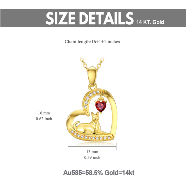 14K Gold Herz Cubic Zirkonia & Granat Pferd & Herz Anhänger Halskette-1