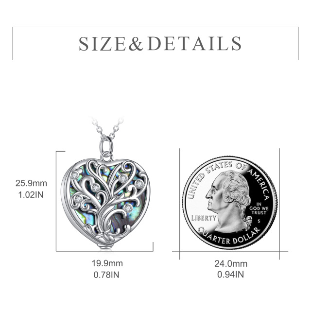 Sterling Silver Abalone Shellfish Tree Of Life & Heart Pendant Necklace-5