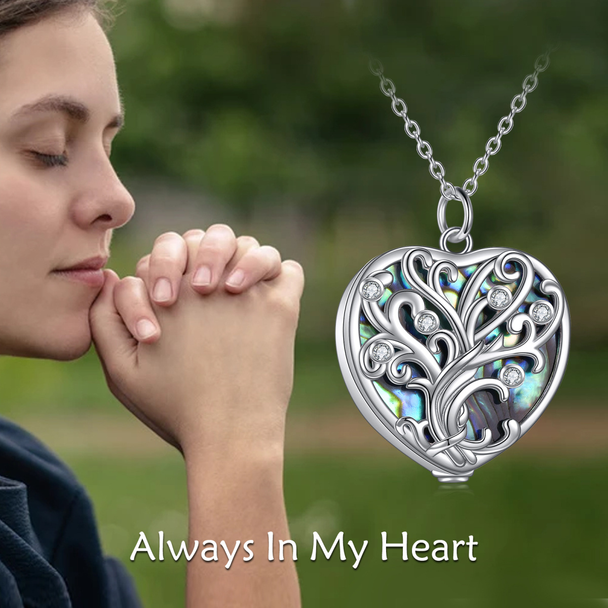 Sterling Silver Abalone Shellfish Tree Of Life & Heart Pendant Necklace-6