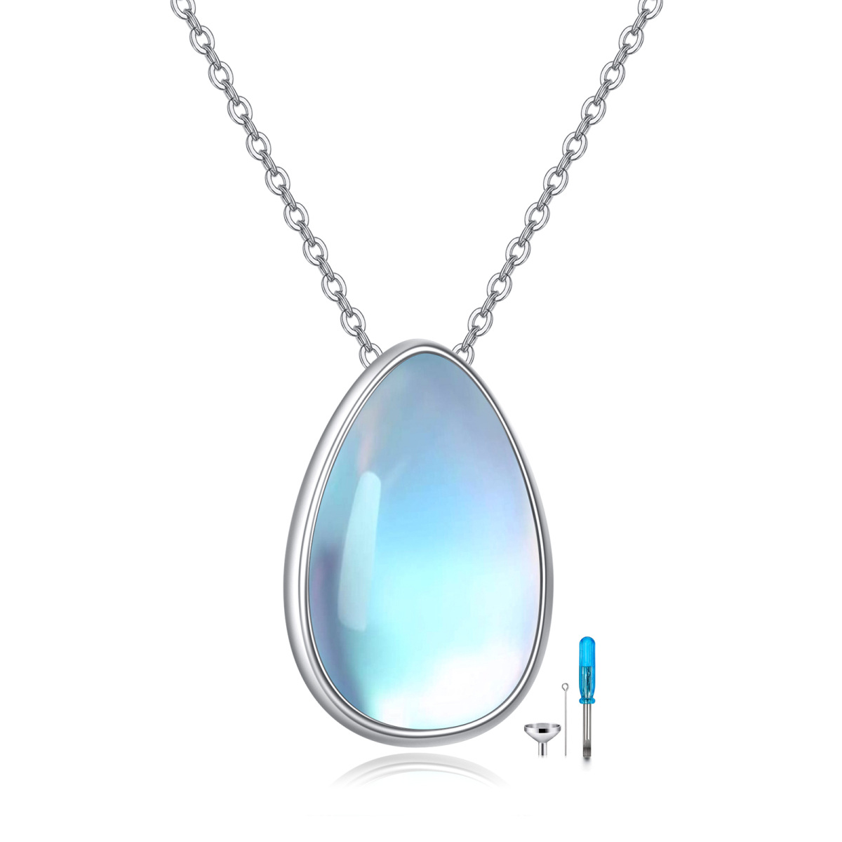 Collar para cenizas en forma de urna con piedra de luna azul lago de plata de ley-1