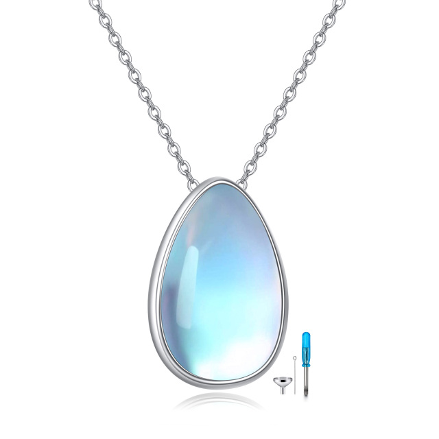 Sterling Silver Lake Blue Moonstone Drop Shape Urn Necklace for Ashes-0