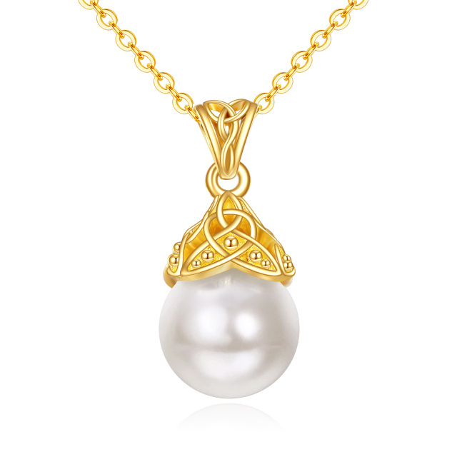 14K Gold Circular Shaped Pearl Celtic Knot Pendant Necklace-5