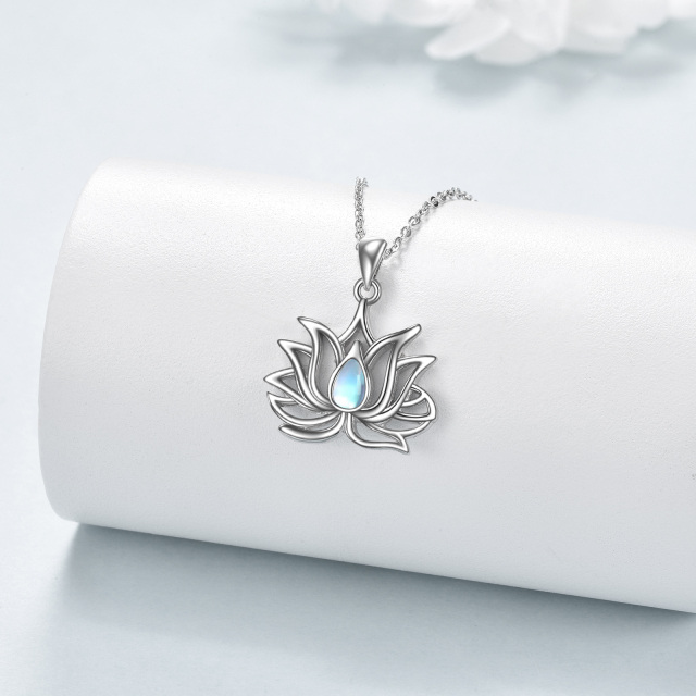Sterling Silver Pear Shaped Moonstone Lotus Pendant Necklace-2
