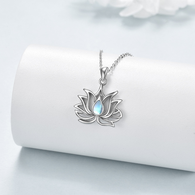 Collier en argent sterling avec pendentif Lotus en pierre de lune en forme de poire-2