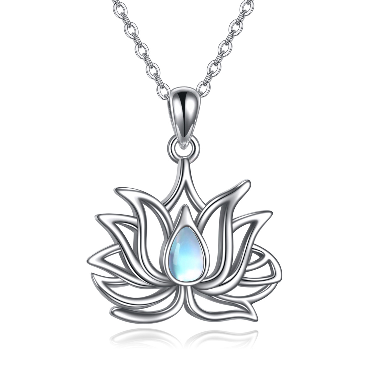 Sterling Silber birnenförmiger Mondstein Lotus Anhänger Halskette-1