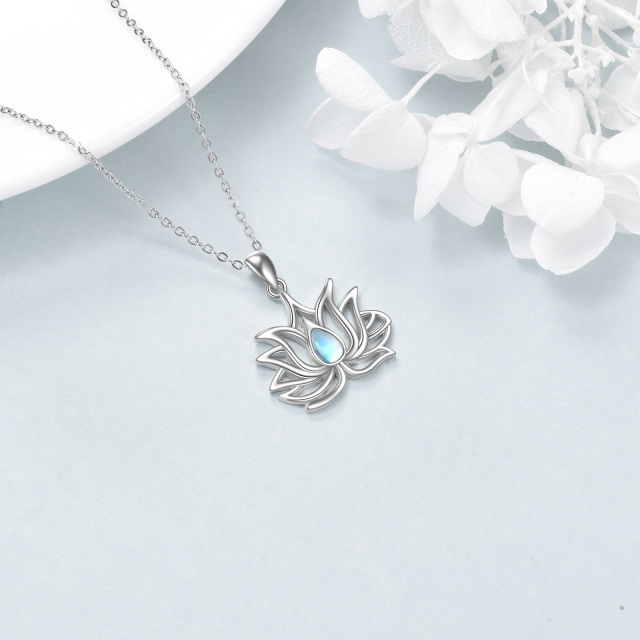 Sterling Silver Pear Shaped Moonstone Lotus Pendant Necklace-3