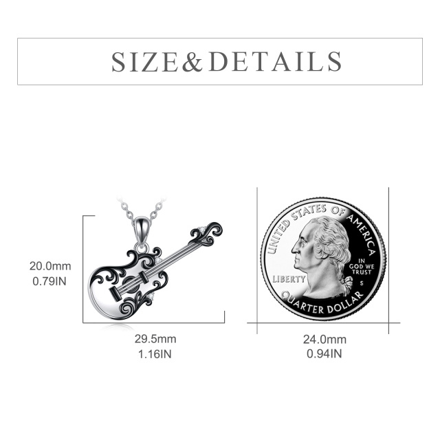 Sterling Silver Two-tone Circular Shaped Cubic Zirconia Guitar Pendant Necklace-4