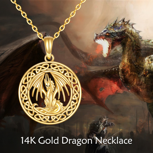 Colar com pingente de dragão e nó celta em ouro 14K-2