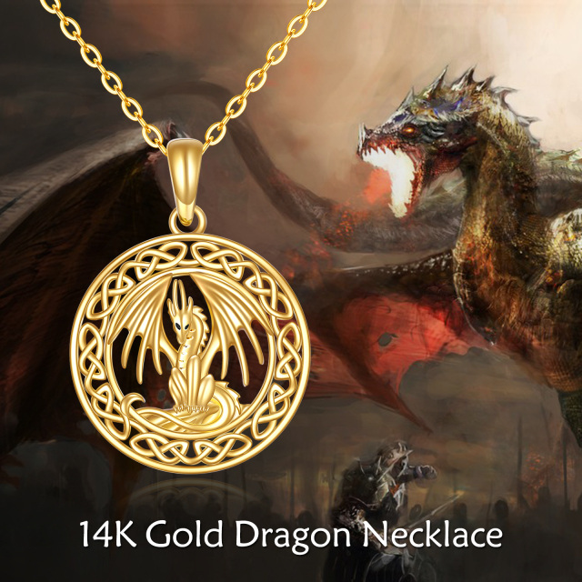 14K Gold Drache & Keltischer Knoten Anhänger Halskette-2