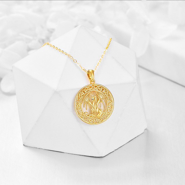 14K Gold Dragon & Celtic Knot Pendant Necklace-4