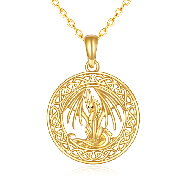 14K Gold Dragon & Celtic Knot Pendant Necklace-0