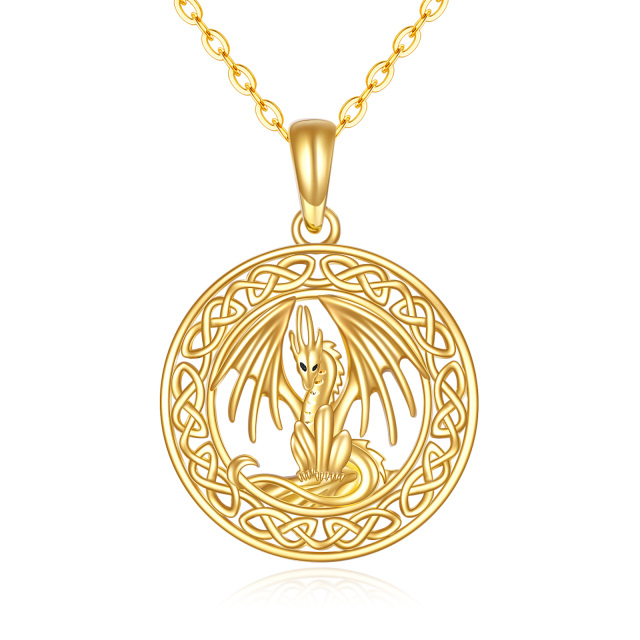 14K Gold Dragon & Celtic Knot Pendant Necklace-4