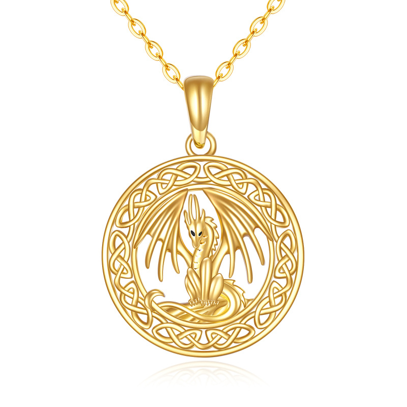 14K Gold Dragon & Celtic Knot Pendant Necklace
