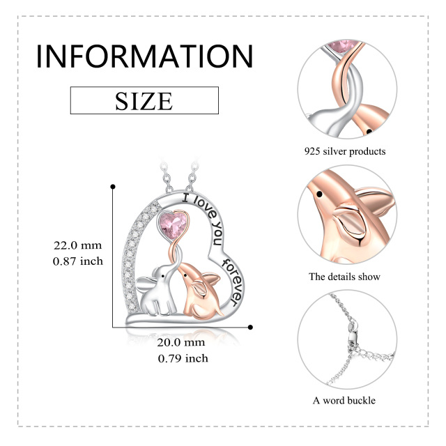 Colar de prata esterlina com dois tons em forma circular e em forma de coração com zircóni-4