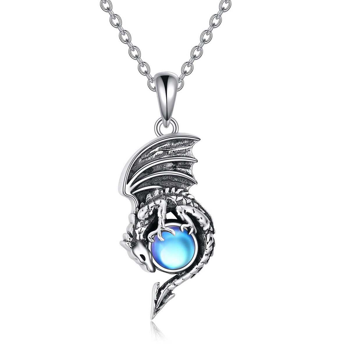 Sterling Silver Round Moonstone Dragon Urn Necklace for Ashes-1